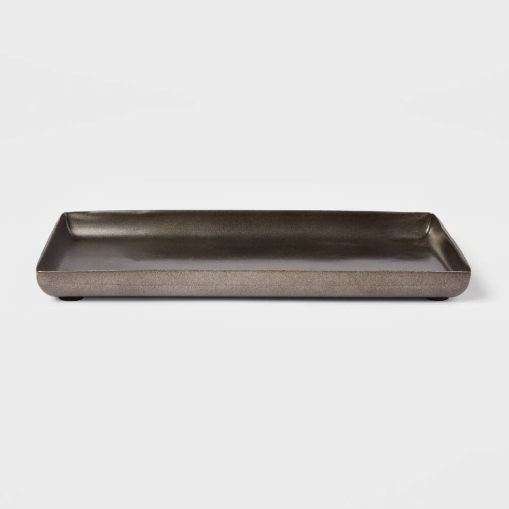 Aluminum Tray with Aged Metal Finish Gray - Threshold Rectangular Bathroom Decor